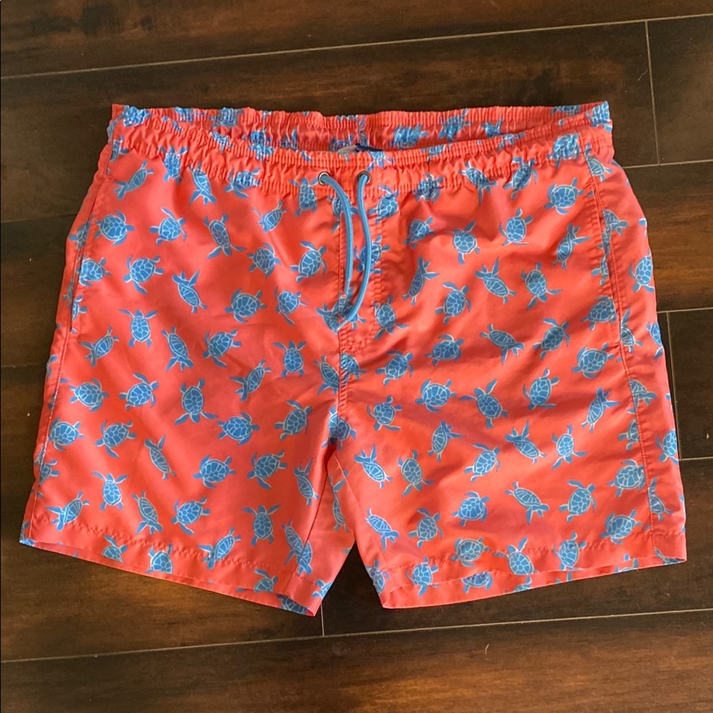Hot Coals Coral Swim Suit Shorts Bathing Suit  with Blue Turtle Print Summer